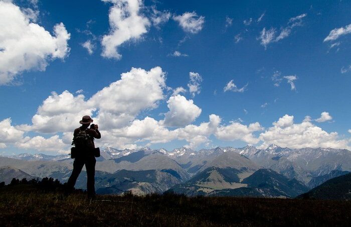 A tourist at the trekking in Georgia.