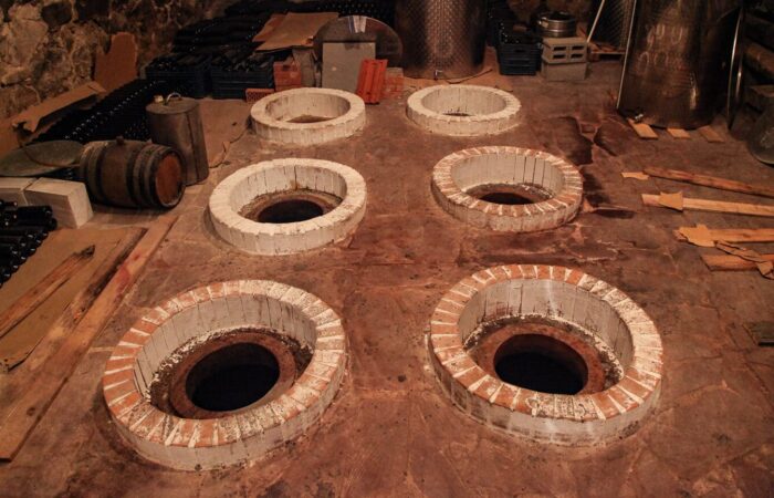 Qvevris in a Georgian wine cellar