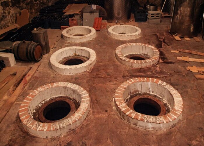 Qvevris in a Georgian wine cellar
