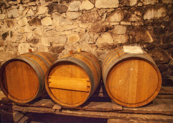 Wine barrels in a wine cellar in Bolnisi