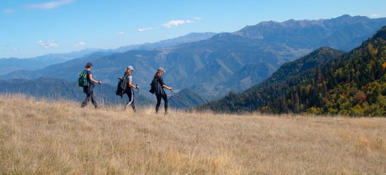 Hikers hiking in Caucasus near Borjomi