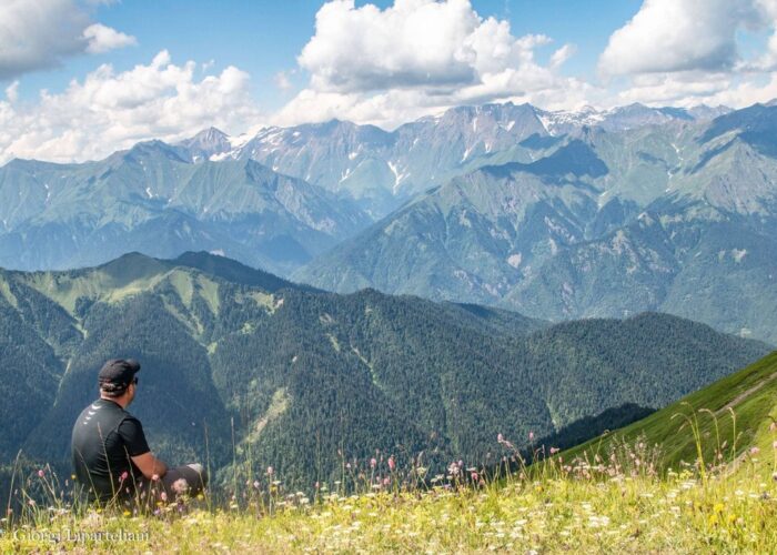 Break during the trekking from Svaneti to Mingrelia