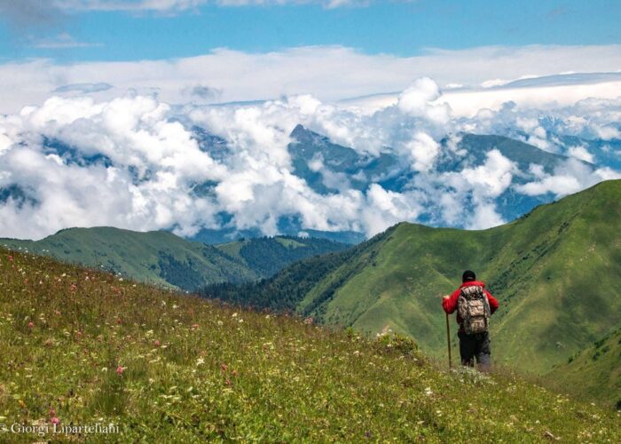 A hiker trekking from Svaneti to Samegrelo