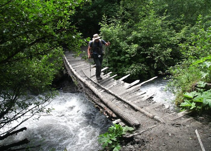 A hiker at hiking tour in Tusheti
