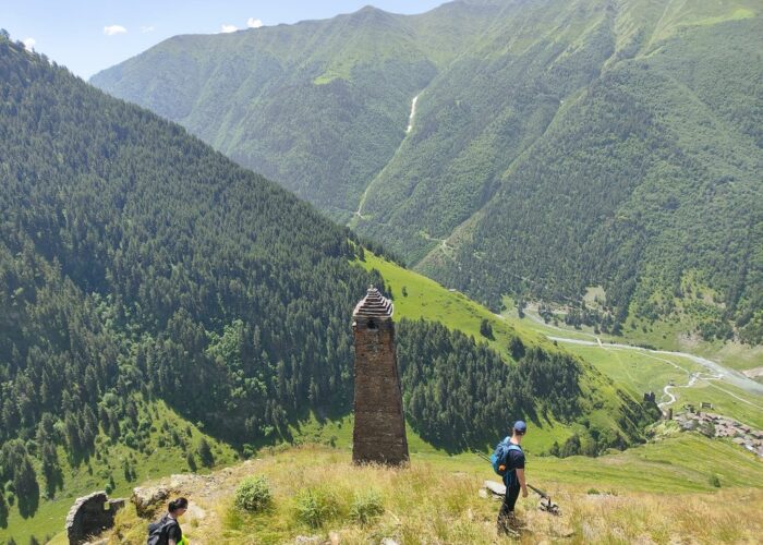 Hikers on hiking Tour in Tusheti in the village of Botschorna